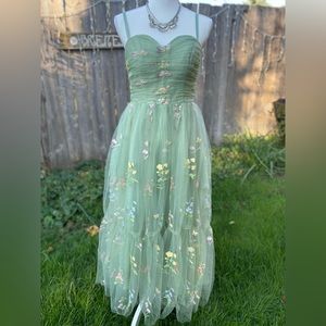 Fairy Spring Floral Embroidered Tiered Tulle Dress Formal Costume Lace